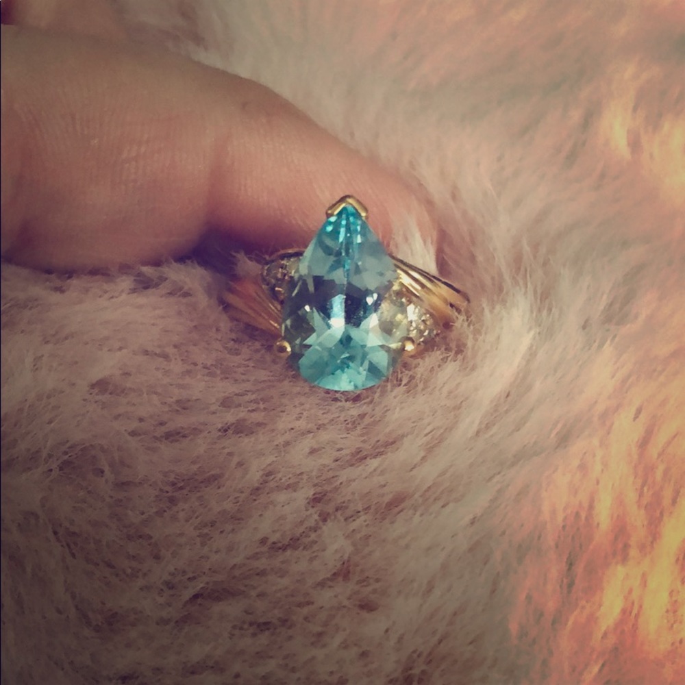 Aquamarine gold and diamond ring
